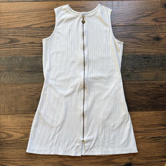Vintage Marena Ribbed Zip Front Sleeveless Mini Dress White Size M Made in USA - Picture 1 of 9